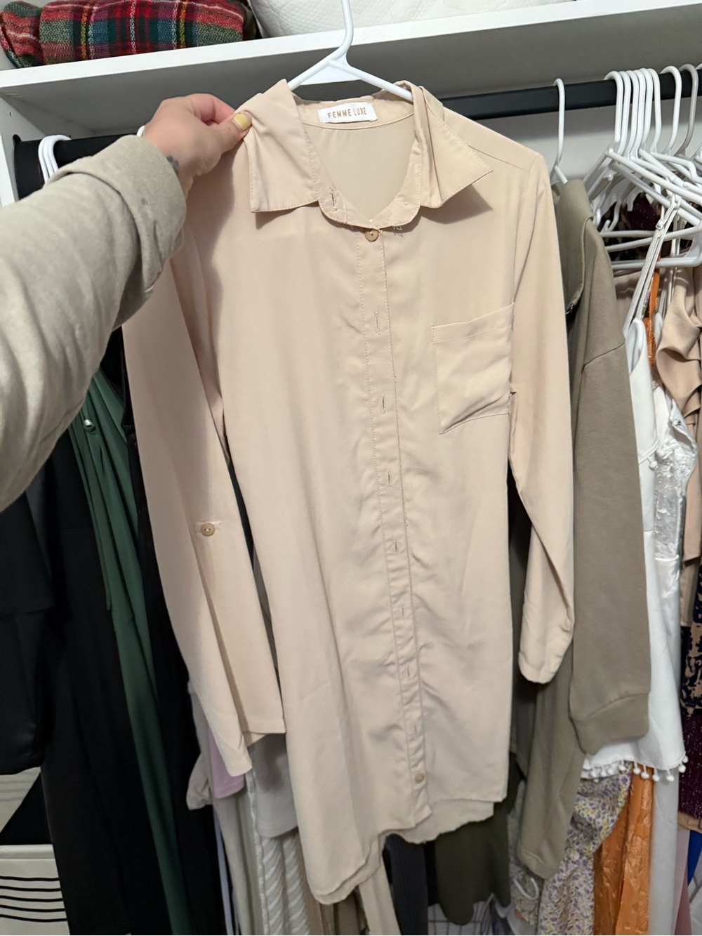Femme Luxe Nude Beige Button-Up Shirt Dress
